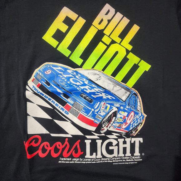 Vintage 90s Bill Elliott Coors Light NASCAR Tee Screen Stars USA 21x28 - Picture 3 of 5